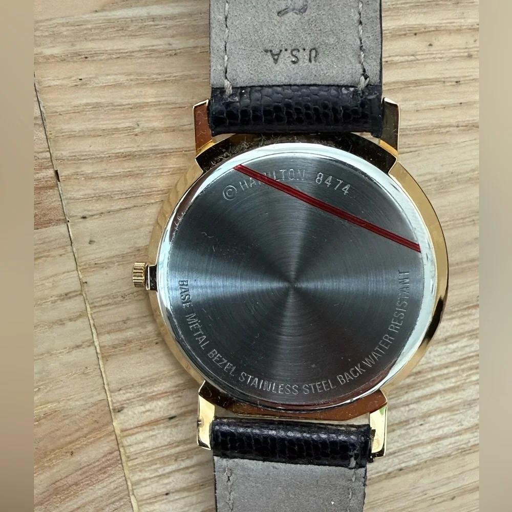 Hamilton Rare Distinguished Leader Watch New in Box Gold Dial Case Leather Strap